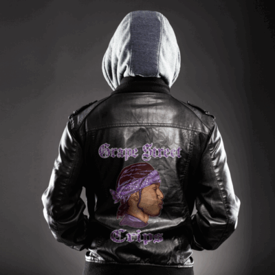 Ligerking Jacket - Grape Street Crips Handsign Zipper Leather Jacket A31