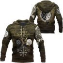 Ligerking - Hoodie Raven of Odin and Symbol Viking on Gold Background A27