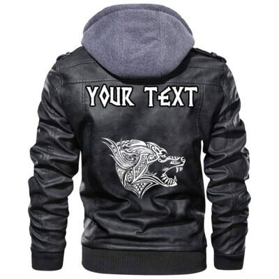 (Custom) Ligerking - Grizzly Bear Head With Ancient Pagan Valknut Leather Jacket A35