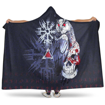 Ligerking Hooded Blanket - Viking Owl Skull Blood Blue Style Hooded Blanket A94