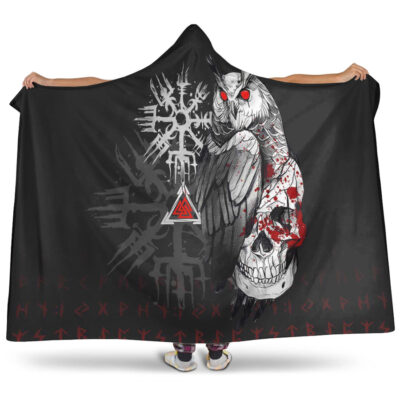Ligerking Hooded Blanket - Viking Owl Skull Blood Style Hooded Blanket A94