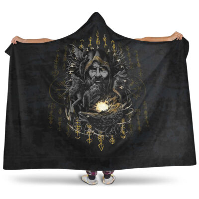 Ligerking Hooded Blanket - Odin Geri and Freki Rune Style Hooded Blanket A35