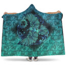 Ligerking Hooded Blanket - Odin's Celtic Raven on the Background Yggdrasil Tree Cyan Celtic Tattoo Hooded Blanket A35