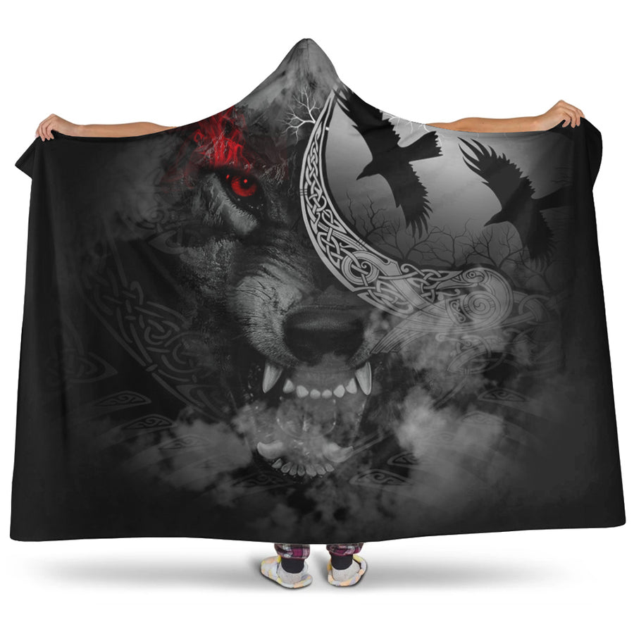 Ligerking Hooded Blanket -Angry Moon Wolf Hooded Blanket A31