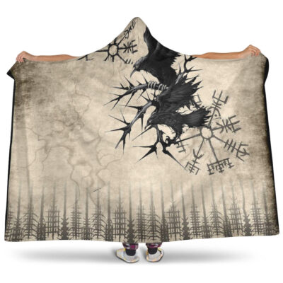 Ligerking Hooded Blanket - Raven and Vegvisir Vintage Style Hooded Blanket A94