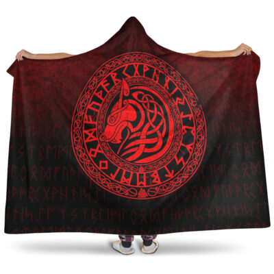 Ligerking Hooded Blanket - Viking Wolf - Red Version Hooded Blanket A7