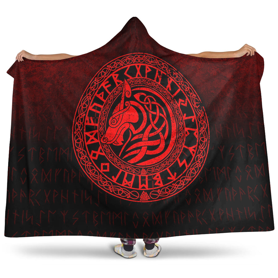Ligerking Hooded Blanket - Viking Wolf - Red Version Hooded Blanket A7