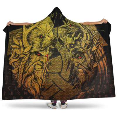 Ligerking Hooded Blanket - Norse Warrior Berserker Gold Hooded Blanket A94