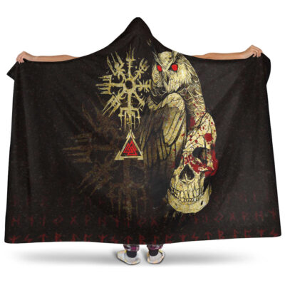 Ligerking Hooded Blanket - Viking Owl Skull Blood Gold Style Hooded Blanket A94