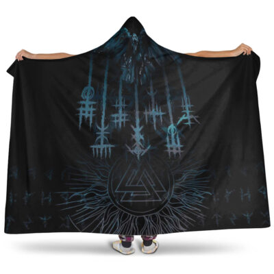 Ligerking Hooded Blanket -Raven and Valknut Cyan Style Hooded Blanket A94