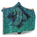 Ligerking Hooded Blanket - Odin's Celtic Raven on the Background Yggdrasil Tree Cyan Celtic Tattoo Hooded Blanket A35
