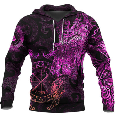 Ligerking Hoodie - Viking Odin Tattoo - Pink Version Wolf Hoodie A7