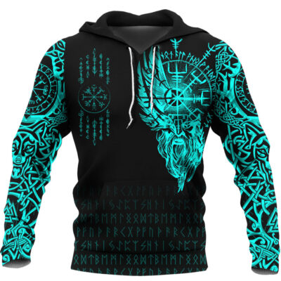 Ligerking Hoodie - Viking Compass Vegvisir Tattoo - Cyan Version Hoodie A7