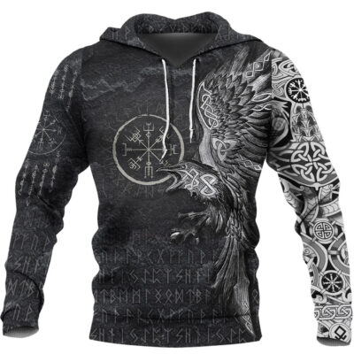 Ligerking Hoodie - Vegvisir With Raven - Viking Compass Hoodie A7