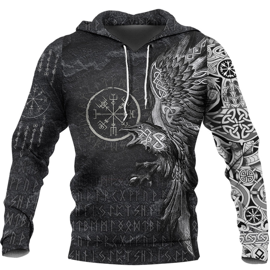 Ligerking Hoodie - Vegvisir With Raven - Viking Compass Hoodie A7