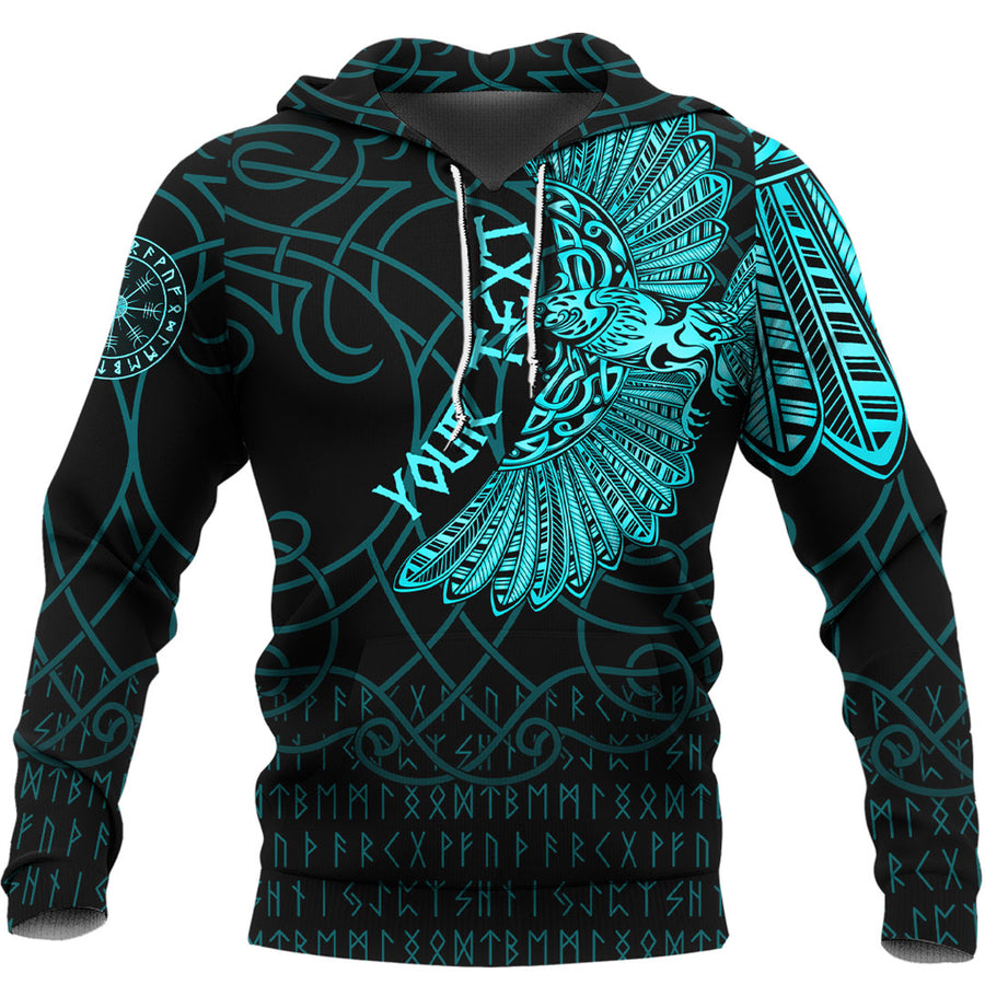 (Custom) Ligerking Hoodie - Viking Odin's Celtic Ravens - Cyan Version Tattoo Hoodie A7