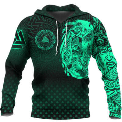 Ligerking Hoodie - Viking Odin Raven Tattoo Style - Green Version Hoodie A7