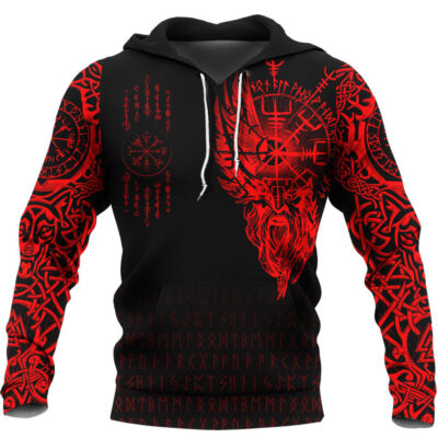 Ligerking Hoodie - Viking Compass Vegvisir - Red Version Tattoo Hoodie A7