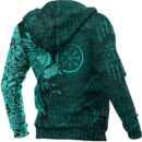 Ligerking Hoodie - Vegvisir With Raven - Viking Compass Hoodie - Cyan Version A7