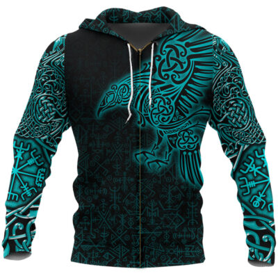Ligerking Zip Hoodie Raven Mjolnir Yggdrasil Cyan A35