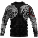 Ligerking - Ragnarok Warrior Tattoo Fenrir and Odin Raven Hoodie A7