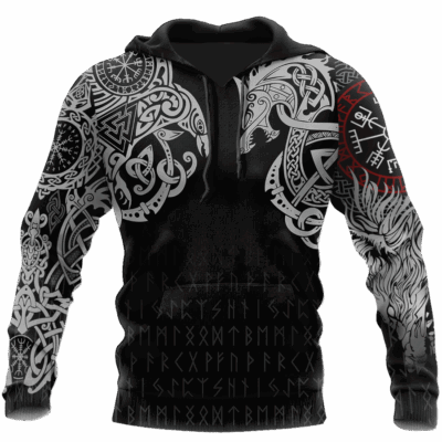 Ligerking - Ragnarok Warrior Tattoo Fenrir and Odin Raven Hoodie A7