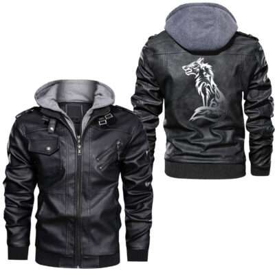 Ligerking - Howling Nordic Fenrir Wolf Viking Odin Leather Jacket A35