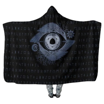 Ligerking Hooded Blanket - Hugin and Munin With Horn of Odin on Rune A35