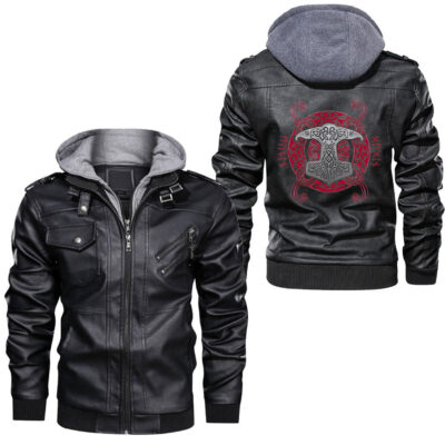 Ligerking - Mens Fathor Like A Dad Just Way Mightier Father's Day Viking Leather Jacket A35
