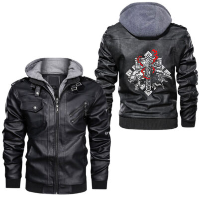 Ligerking - Mens VALHALLA Raven Viking Men Cool Leather Jacket A35