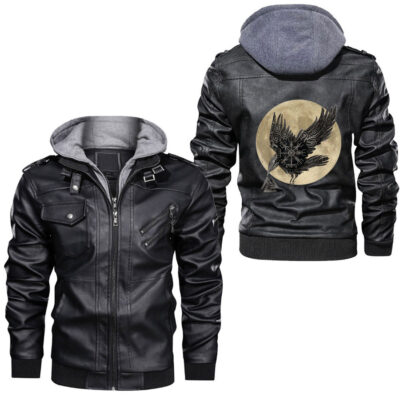 Ligerking - Moonlight Night Black Crow Forest Animal Bird Raven Leather Jacket A35