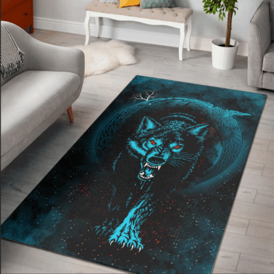 Ligerking Area Rug - Moon Wolf Tattoo Area Rug A31