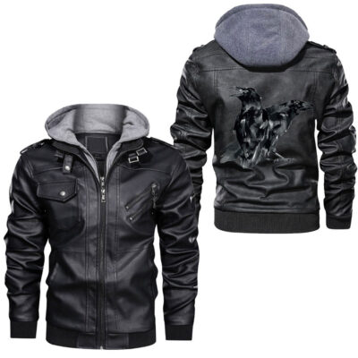Ligerking - My Family is Protected By Odin and A Crazy Dad Tee Leather Jacket A35