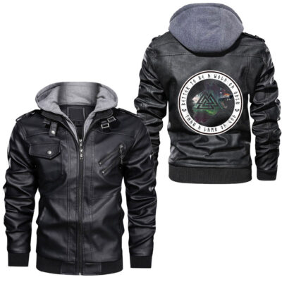 Ligerking - Norse Mythology with viking wolf and viking ravens Leather Jacket A35