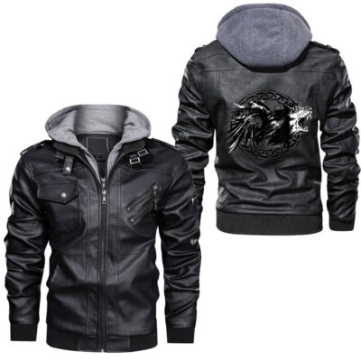 Ligerking - Norse Nordic Mythology Odin Scandinavian Ravens Viking Red Leather Jacket A35