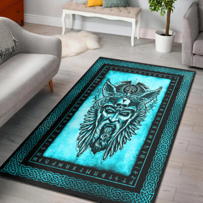 Ligerking Area Rug - Odin Guninn and Muninn Cyan Area Rug A35