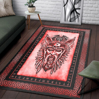 Ligerking Area Rug - Odin Guninn and Muninn Red Area Rug A35