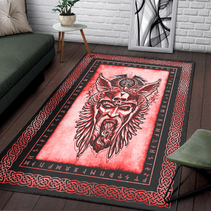 Ligerking Area Rug - Odin Guninn and Muninn Red Area Rug A35