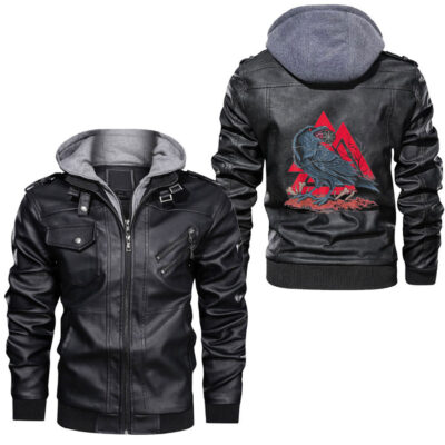 Ligerking - Odin Ravens Huginn and Muninn Valknut Viking Leather Jacket A35