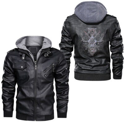 Ligerking - Odin Vegvisir Raven â€“ Runes Viking Leather Jacket A35