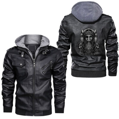 Ligerking - Odin With Fenrir Huginn And Muninn Norse Runes Vintage Leather Jacket A35