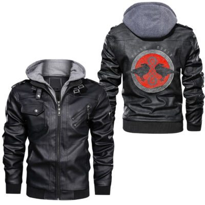 Ligerking - Odin's ravens viking celtic Huginn Muninn Leather Jacket A35