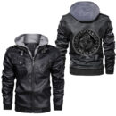 Ligerking - Odins Ravens Huginn and Muninn VEGVISIR Mjolnir Valknut Leather Jacket A35
