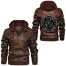 Ligerking - Odins Ravens Huginn and Muninn VEGVISIR Mjolnir Valknut Leather Jacket A35