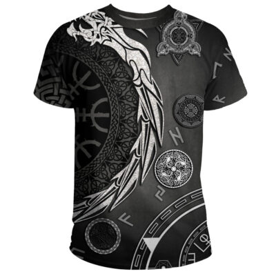 Ligerking - Platinum Dragon Helm of Awe Rune Symbol Viking T-Shirt A35