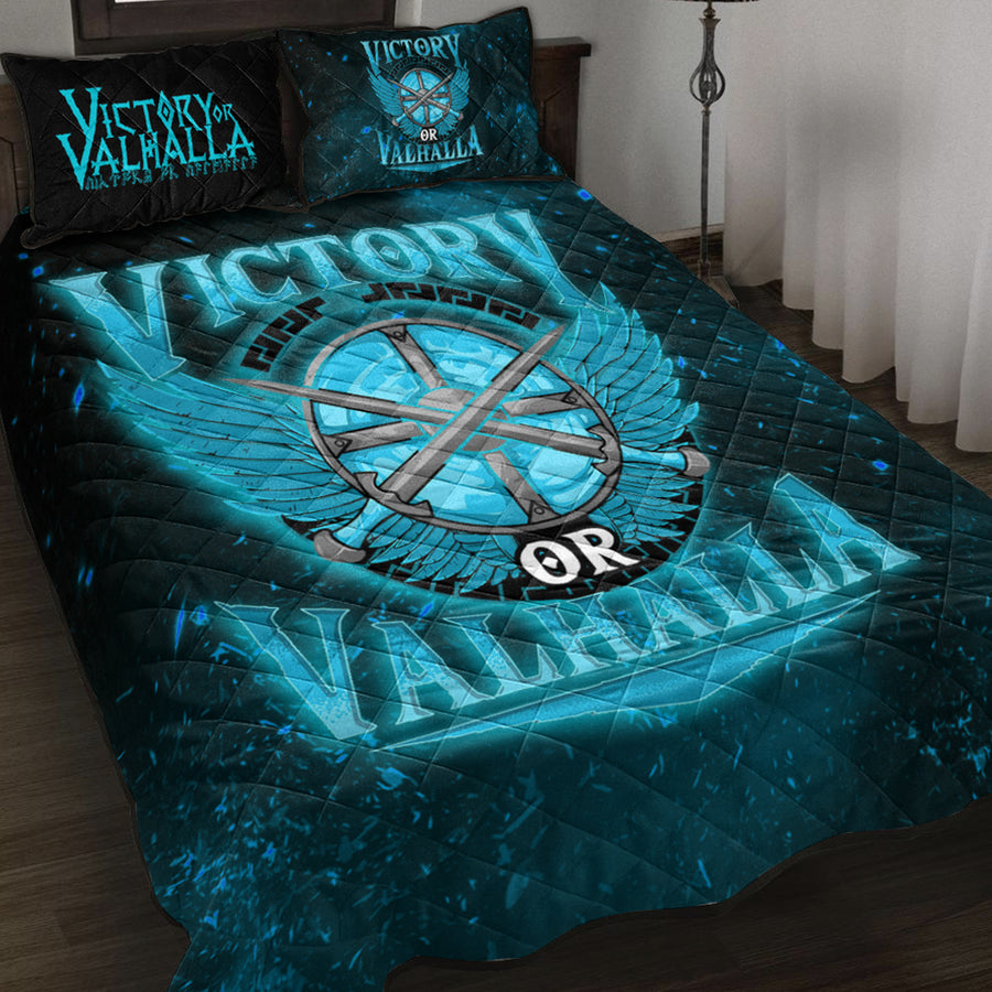 Ligerking Quilt Bed Set - Victory Or Valhalla Cyan Style Quilt Bed Set A7