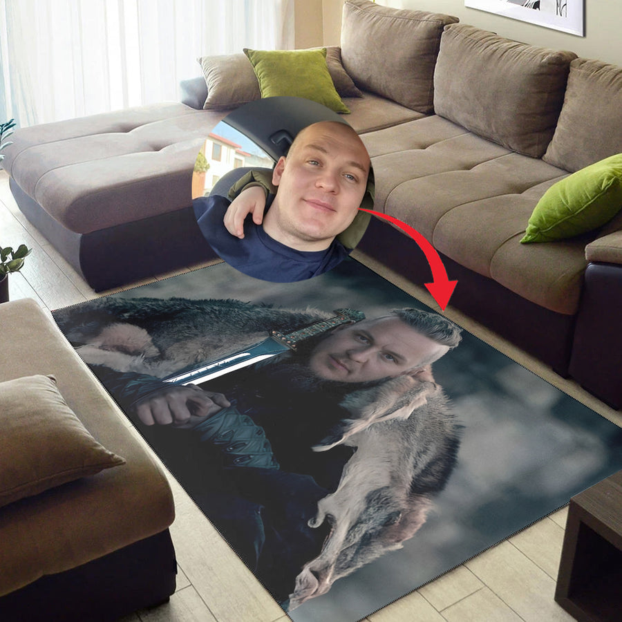 Ligerking Area Rug Personailzed - Personal Portrait In The Picture Ragnar Lothbrok Ligerking Area Rug A35