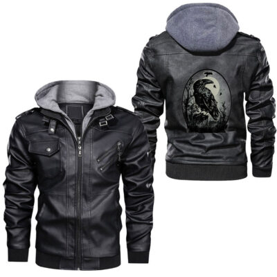 Ligerking - Raven Nordic Mythology Symbol Leather Jacket A35