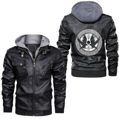 Ligerking - Raven Nordic Mythology Viking Runes Leather Jacket A35