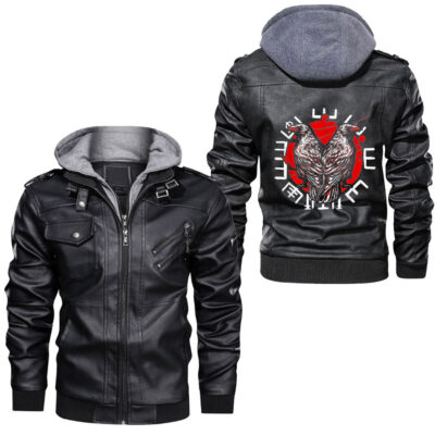 Ligerking - Raven Nordic Mythology Viking Warrior Leather Jacket A35
